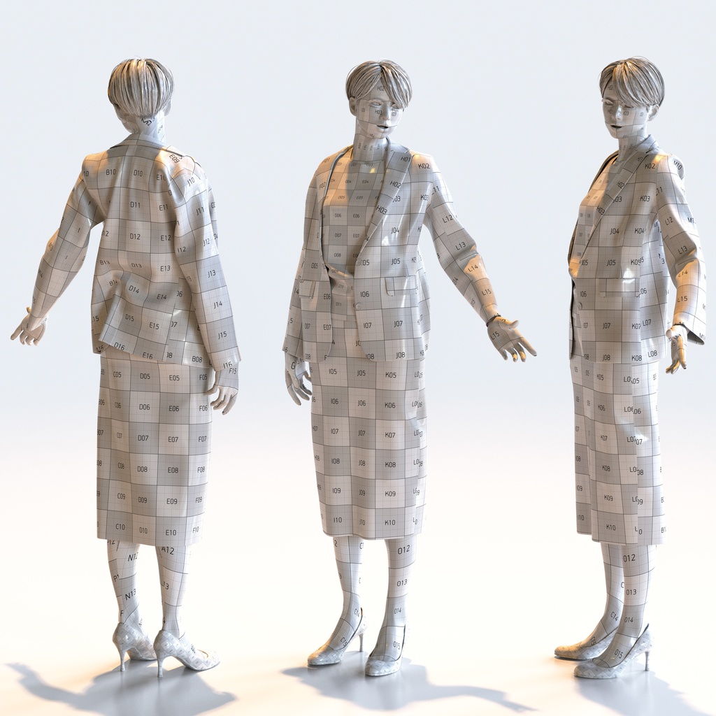 ビジネス女性 5ポーズセット 2 - B1-F2K【3D人物モデル/人間3Dモデル】