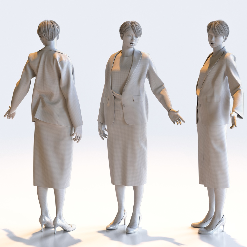 ビジネス女性 5ポーズセット 2 - B1-F2K【3D人物モデル/人間3Dモデル】