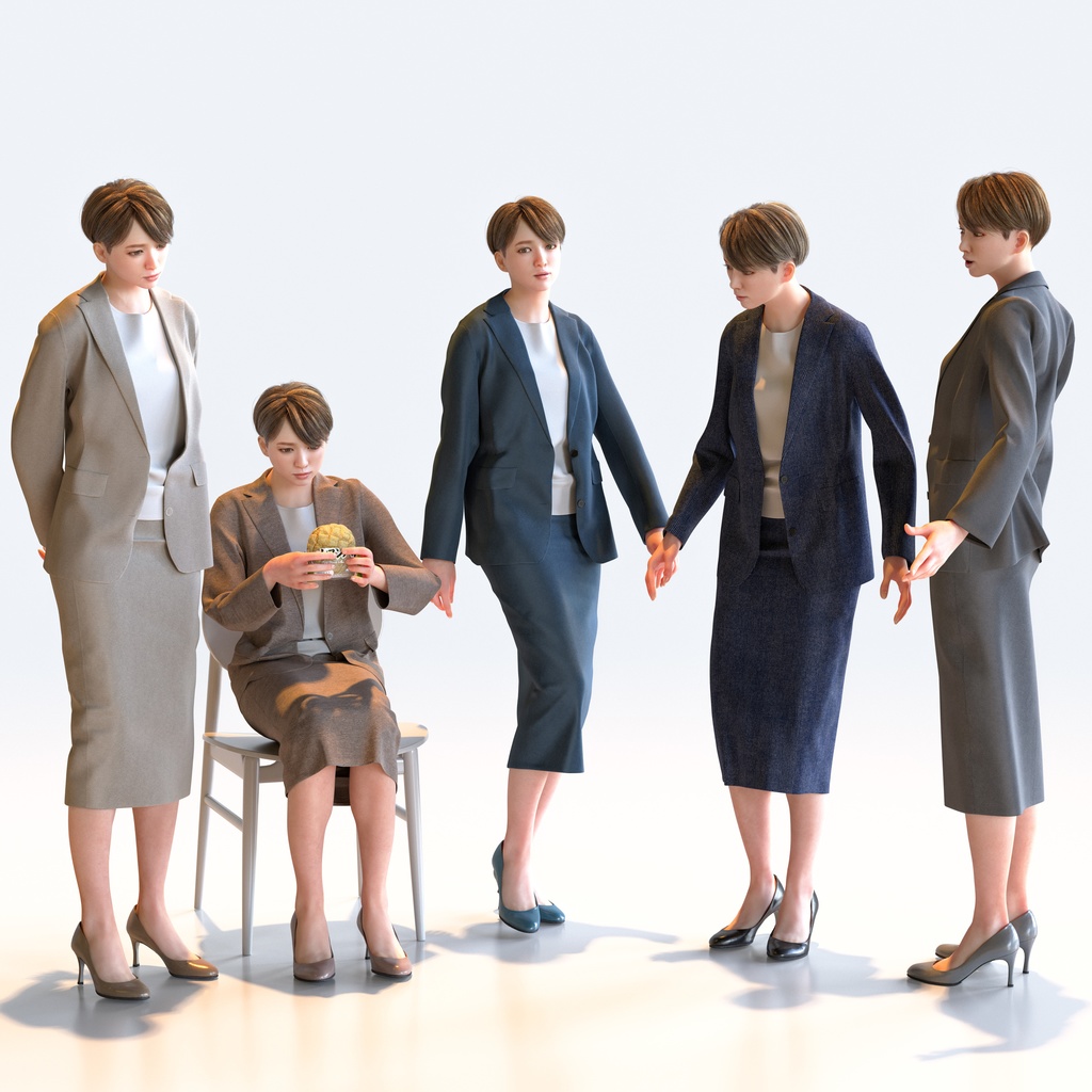 ビジネス女性 5ポーズセット 2 - B1-F2K【3D人物モデル/人間3Dモデル】