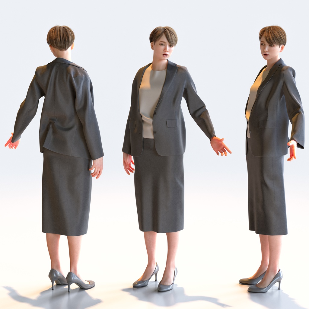 ビジネス女性 5ポーズセット 2 - B1-F2K【3D人物モデル/人間3Dモデル】
