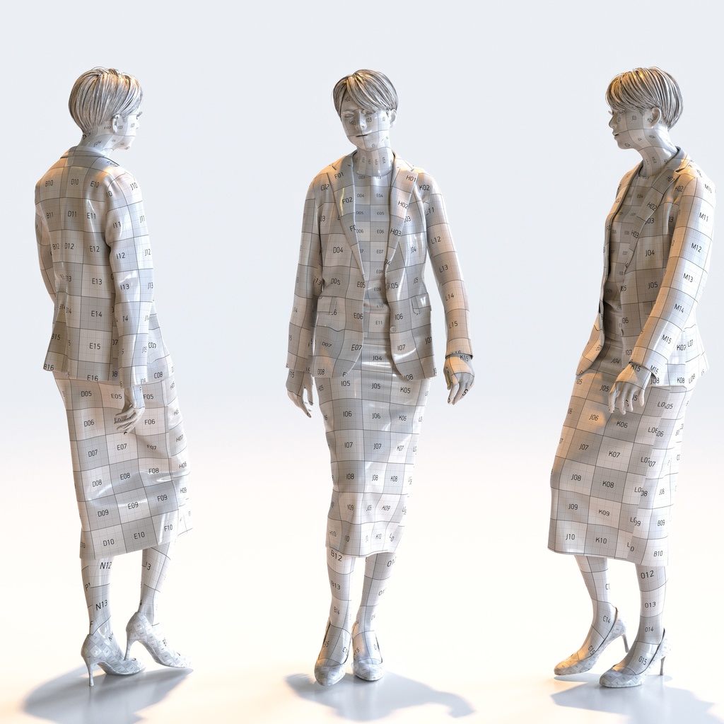 ビジネス女性 5ポーズセット 2 - B1-F2K【3D人物モデル/人間3Dモデル】