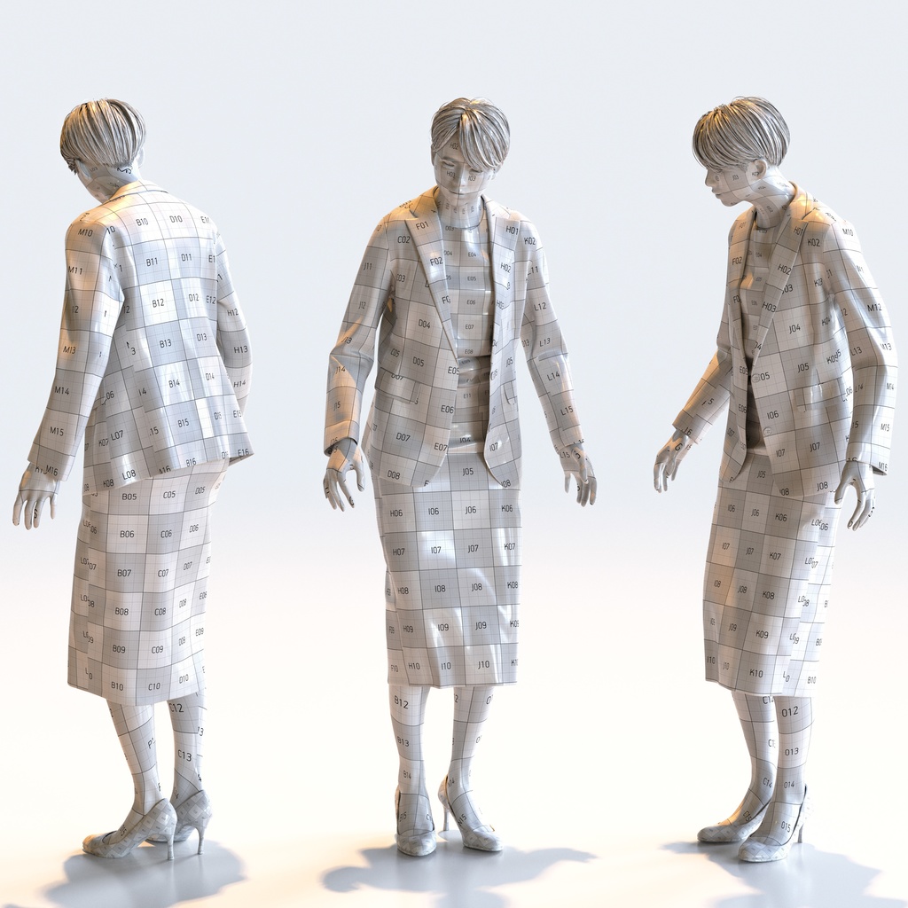 ビジネス女性 5ポーズセット 2 - B1-F2K【3D人物モデル/人間3Dモデル】