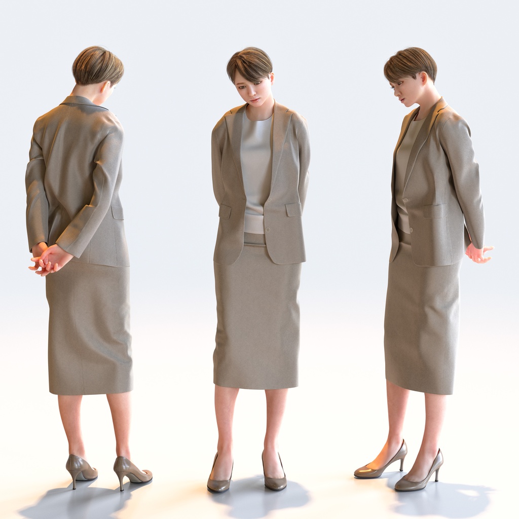 ビジネス女性 5ポーズセット 2 - B1-F2K【3D人物モデル/人間3Dモデル】