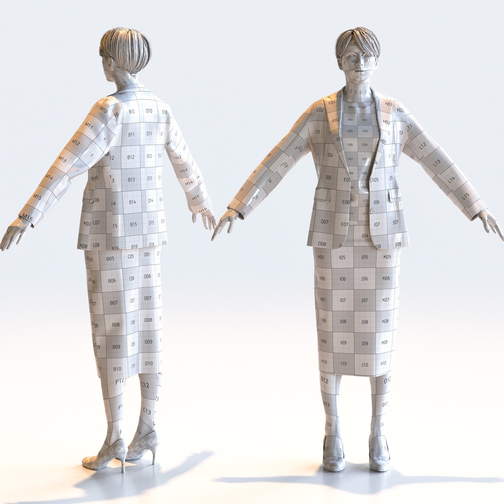 ビジネス女性 Aポーズ 2 - B1-F2K A【3D人物モデル/人間3Dモデル】