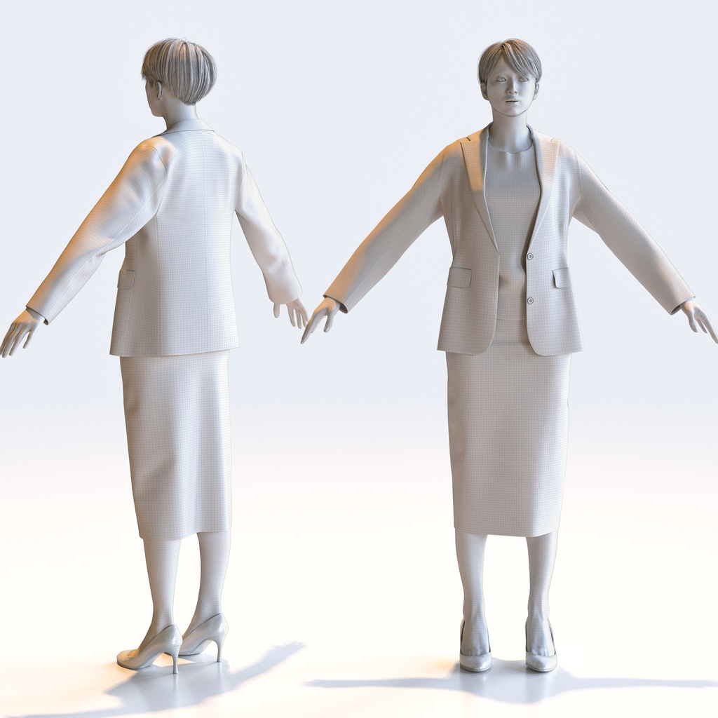 ビジネス女性 Aポーズ 2 - B1-F2K A【3D人物モデル/人間3Dモデル】
