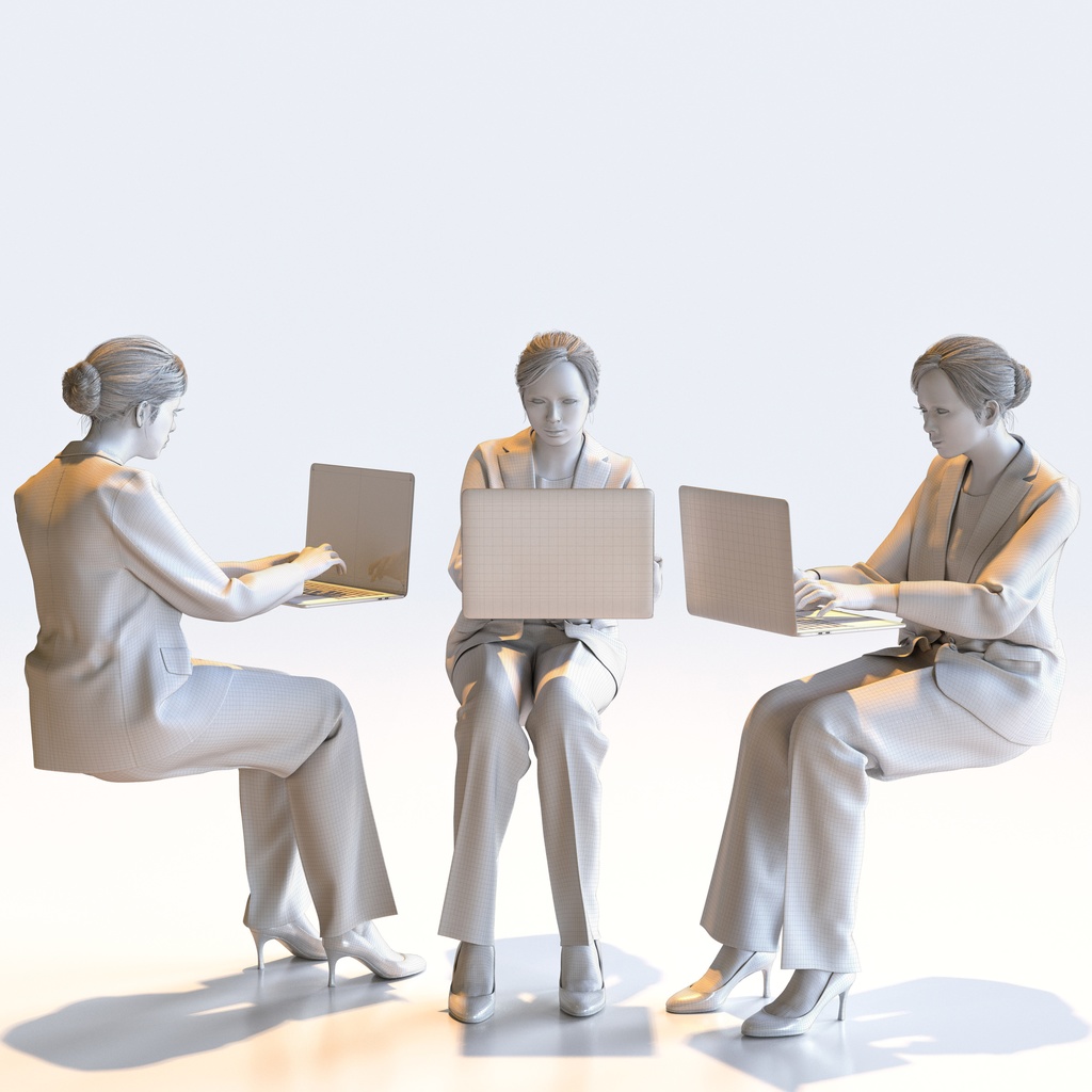 ビジネス女性 5ポーズセット 3 - B1-F3T【3D人物モデル/人間3Dモデル】