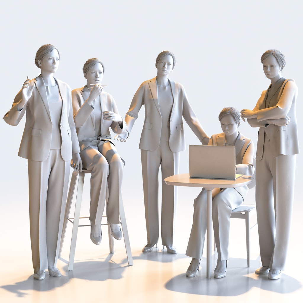 ビジネス女性 5ポーズセット 3 - B1-F3T【3D人物モデル/人間3Dモデル】