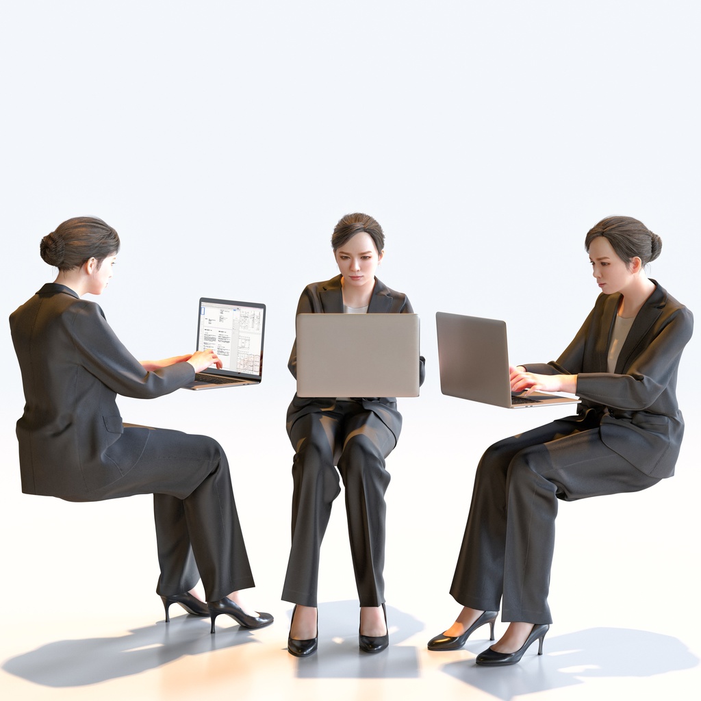 ビジネス女性 5ポーズセット 3 - B1-F3T【3D人物モデル/人間3Dモデル】