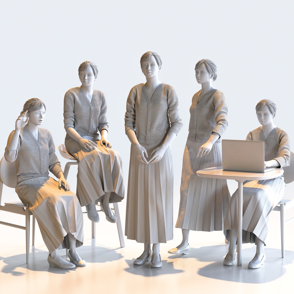 ビジネス女性 5ポーズセット 4 - B1-F4H【3D人物モデル/人間3Dモデル】
