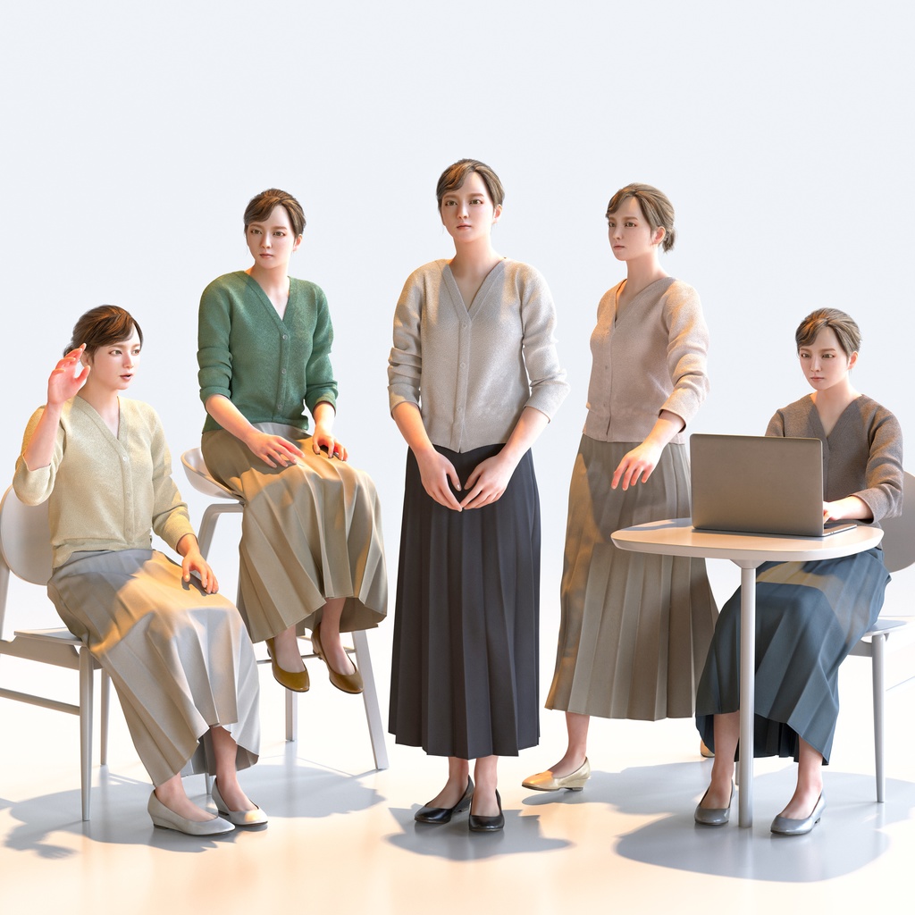 ビジネス女性 5ポーズセット 4 - B1-F4H【3D人物モデル/人間3Dモデル】