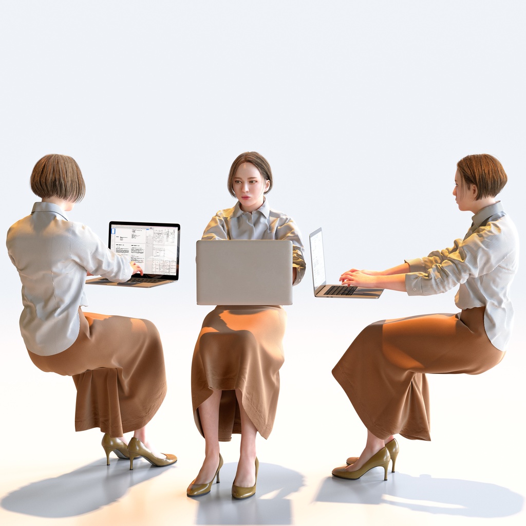 ビジネス女性 5ポーズセット 5 - B1-F5F【3D人物モデル/人間3Dモデル】