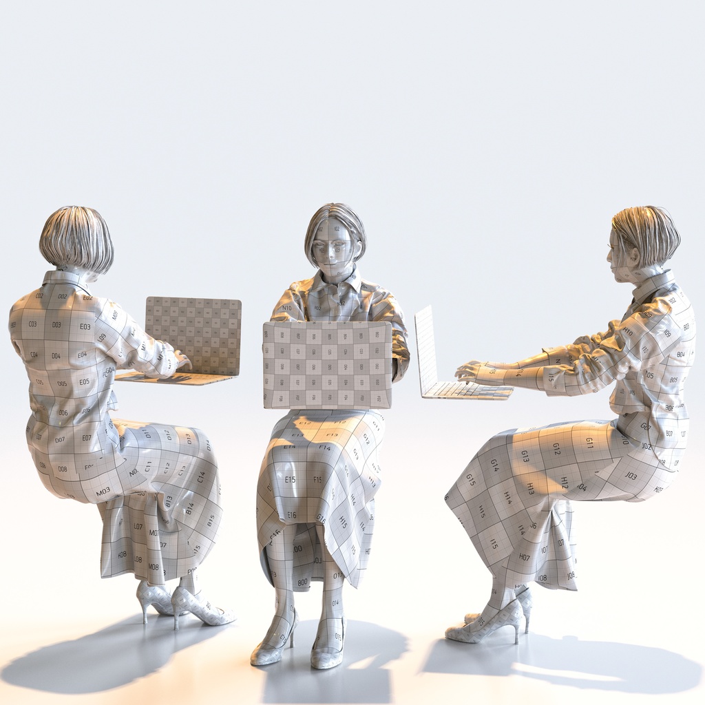 ビジネス女性 5ポーズセット 5 - B1-F5F【3D人物モデル/人間3Dモデル】