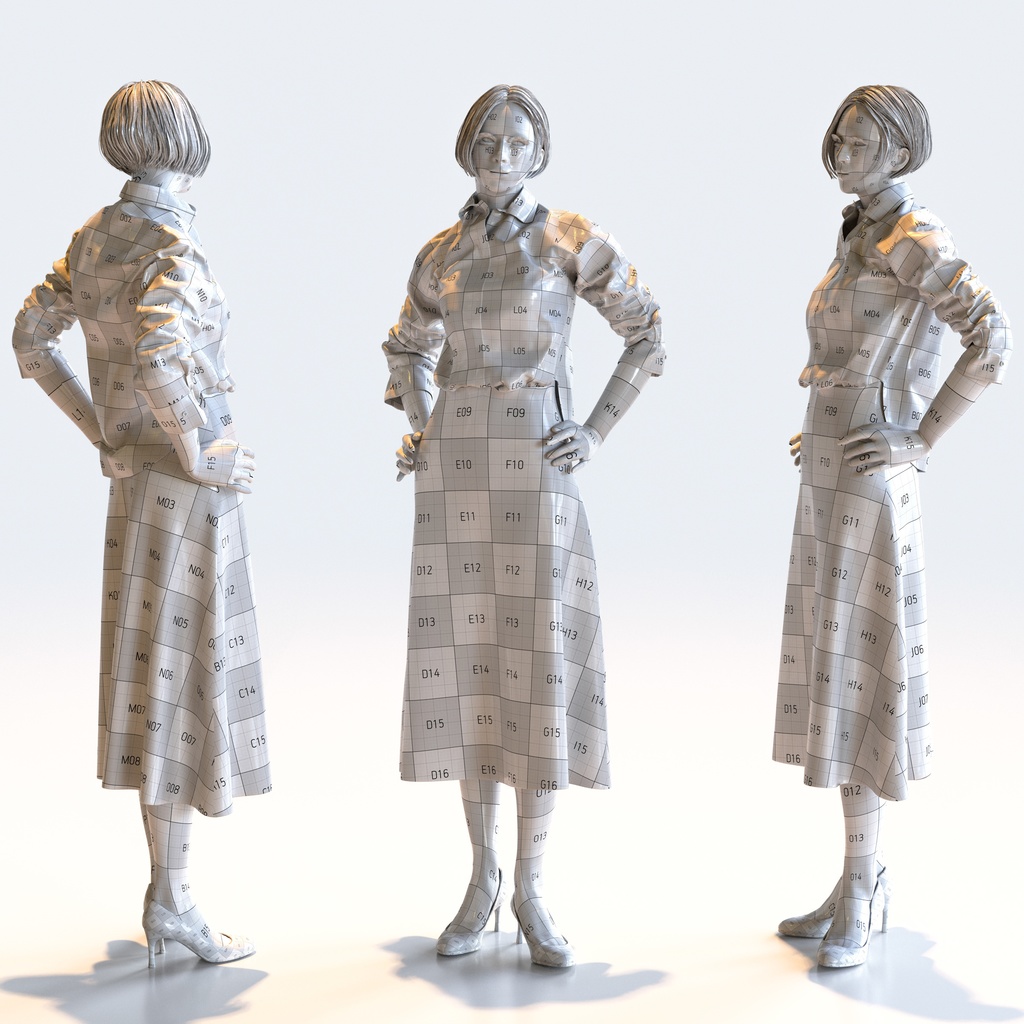 ビジネス女性 5ポーズセット 5 - B1-F5F【3D人物モデル/人間3Dモデル】