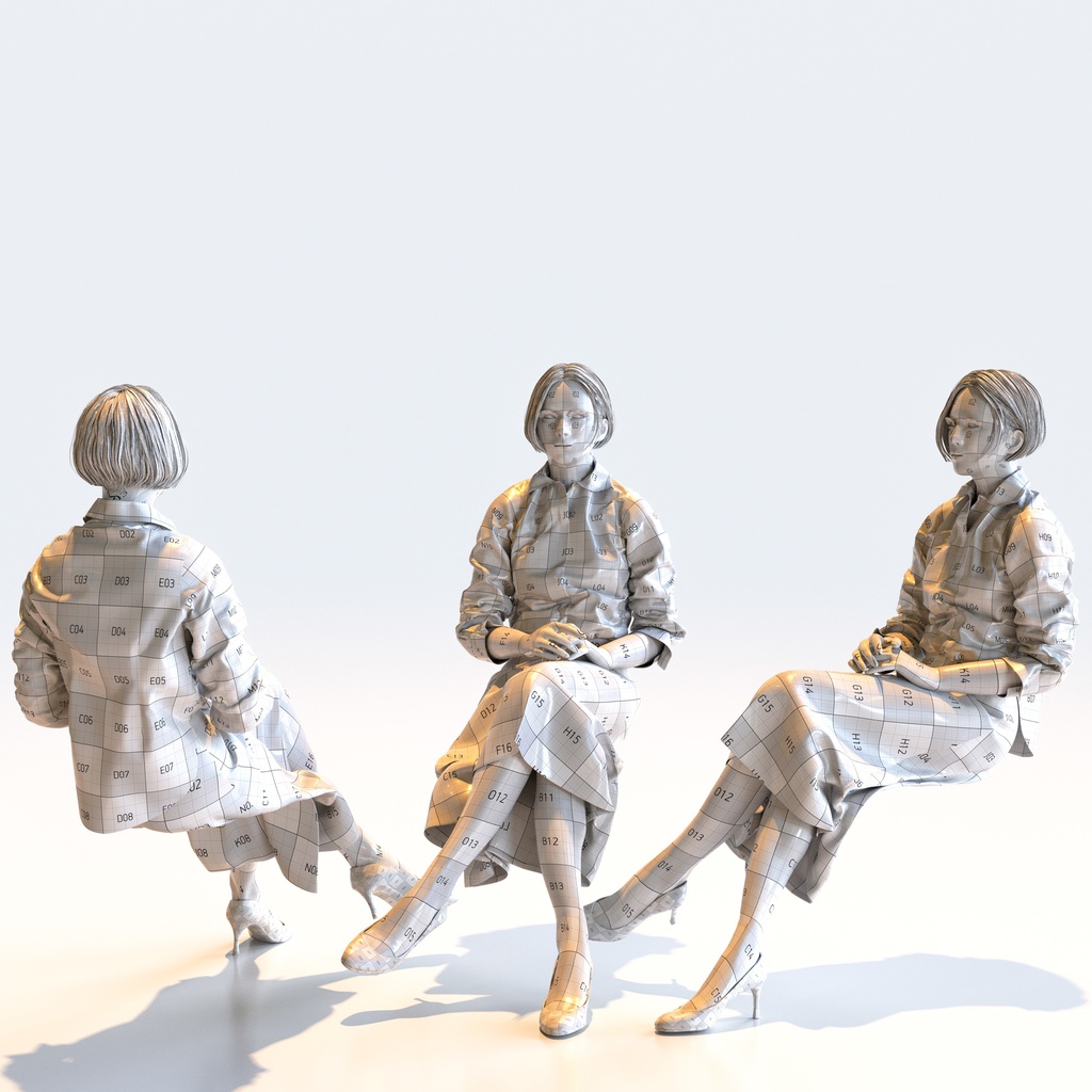 ビジネス女性 5ポーズセット 5 - B1-F5F【3D人物モデル/人間3Dモデル】