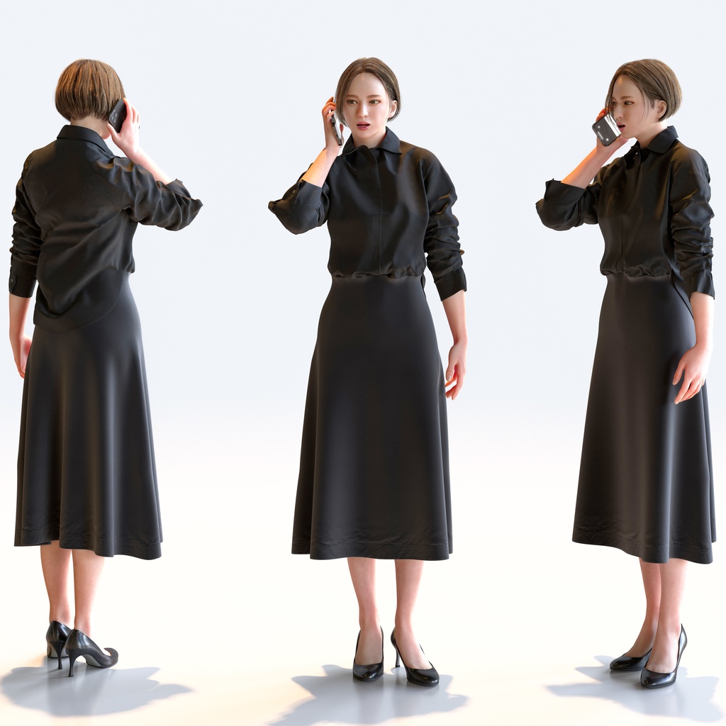 ビジネス女性 5ポーズセット 5 - B1-F5F【3D人物モデル/人間3Dモデル】