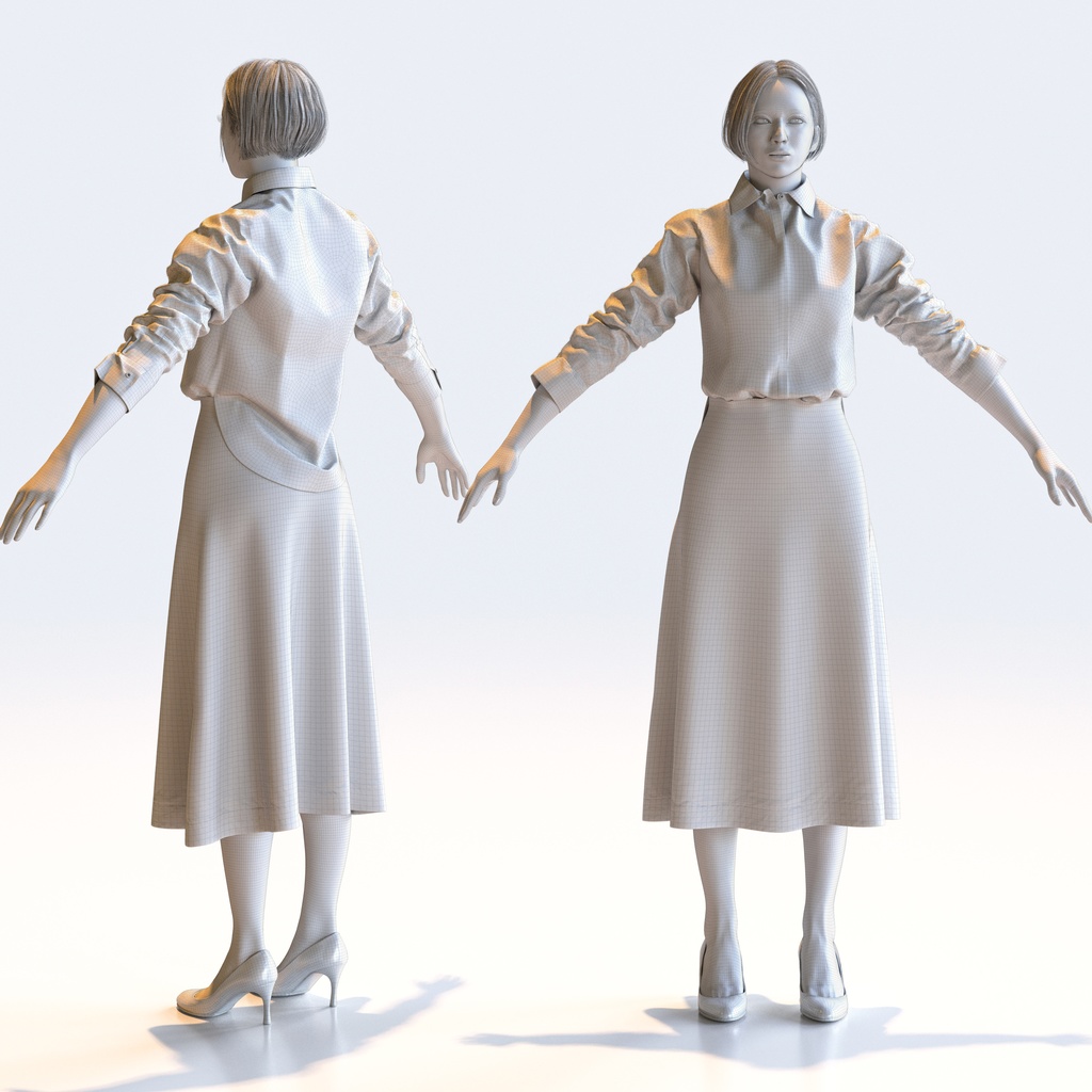 ビジネス女性 Aポーズ 5 - B1-F5F A【3D人物モデル/人間3Dモデル】