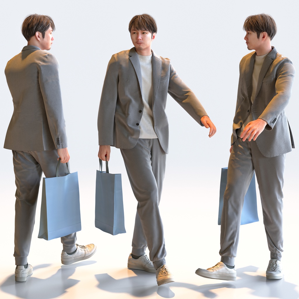 カジュアル男性 5ポーズセット1 - C1-M1S【3D人物モデル/人間3Dモデル】