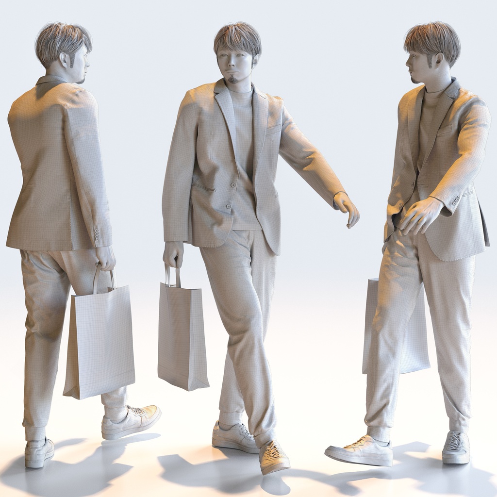 カジュアル男性 5ポーズセット1 - C1-M1S【3D人物モデル/人間3Dモデル】