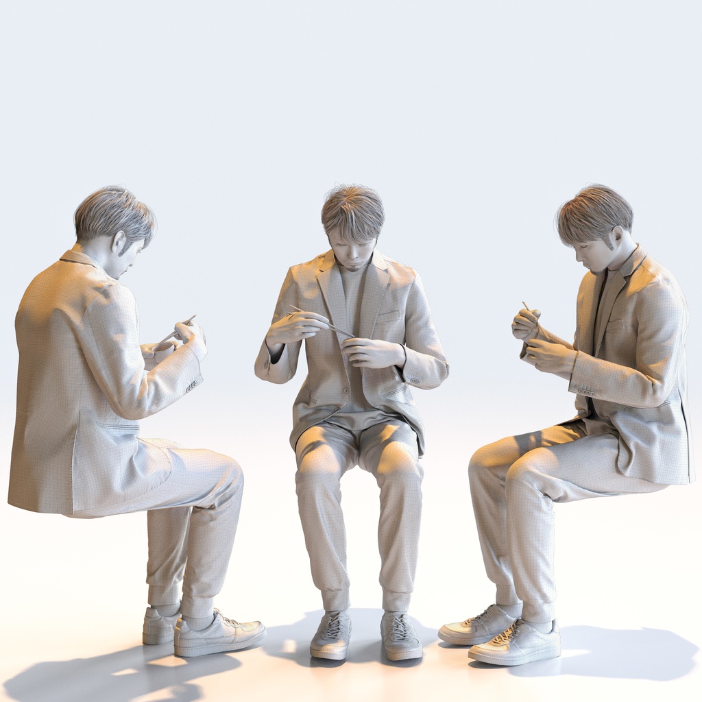 カジュアル男性 5ポーズセット1 - C1-M1S【3D人物モデル/人間3Dモデル】