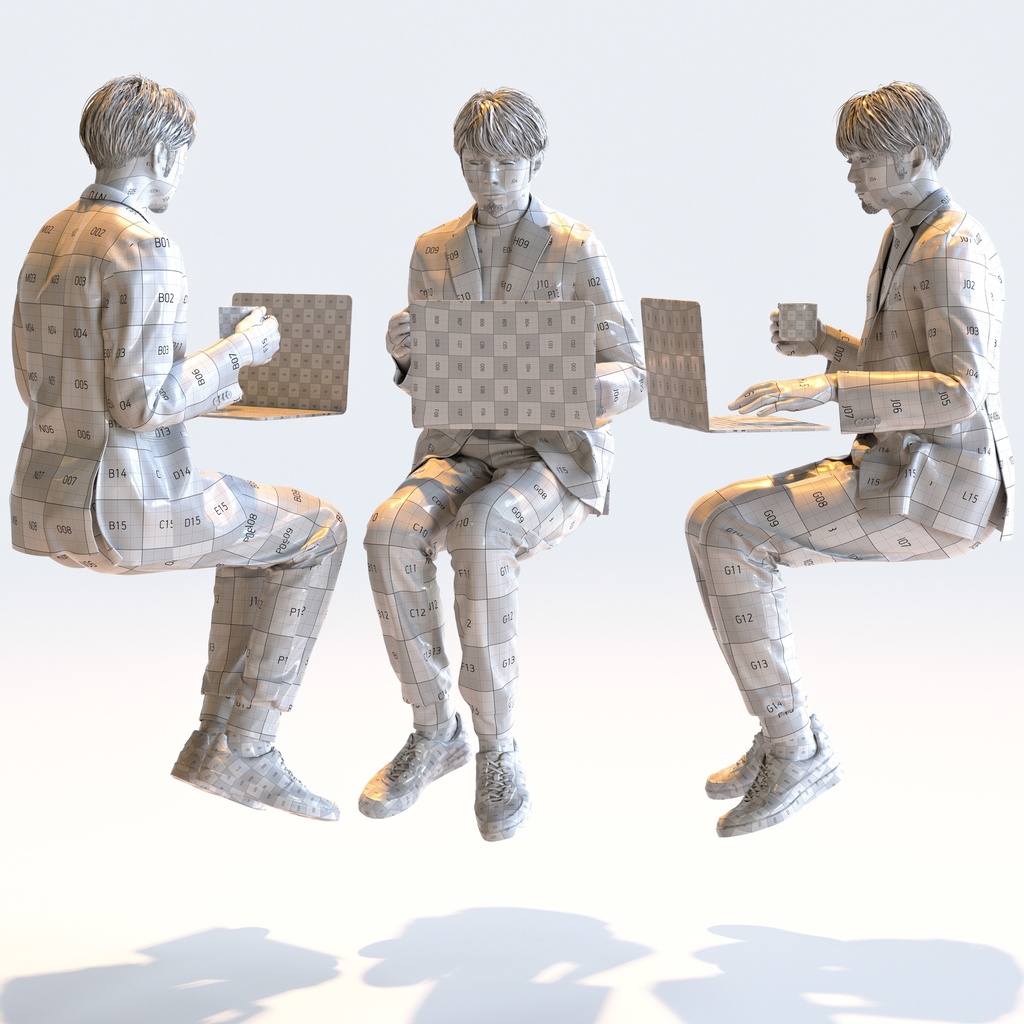 カジュアル男性 5ポーズセット1 - C1-M1S【3D人物モデル/人間3Dモデル】