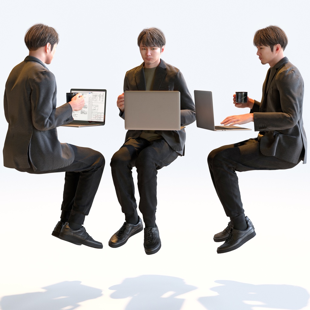 カジュアル男性 5ポーズセット1 - C1-M1S【3D人物モデル/人間3Dモデル】