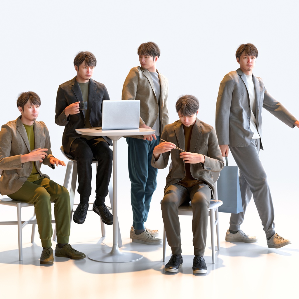カジュアル男性 5ポーズセット1 - C1-M1S【3D人物モデル/人間3Dモデル】