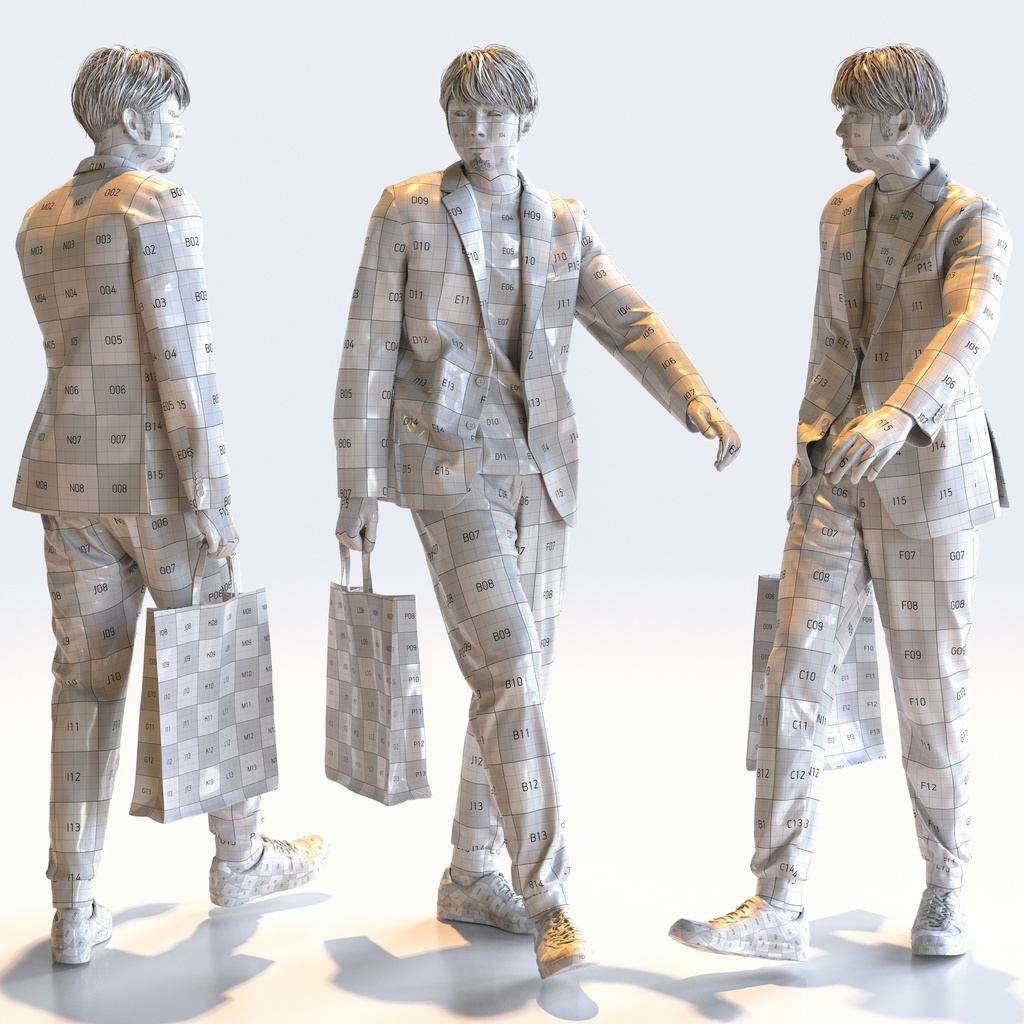 カジュアル男性 5ポーズセット1 - C1-M1S【3D人物モデル/人間3Dモデル】