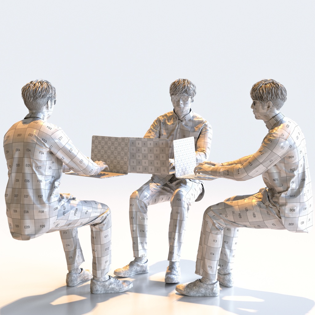 カジュアル男性 5ポーズセット 2 - C1-M2E【3D人物モデル/人間3Dモデル】