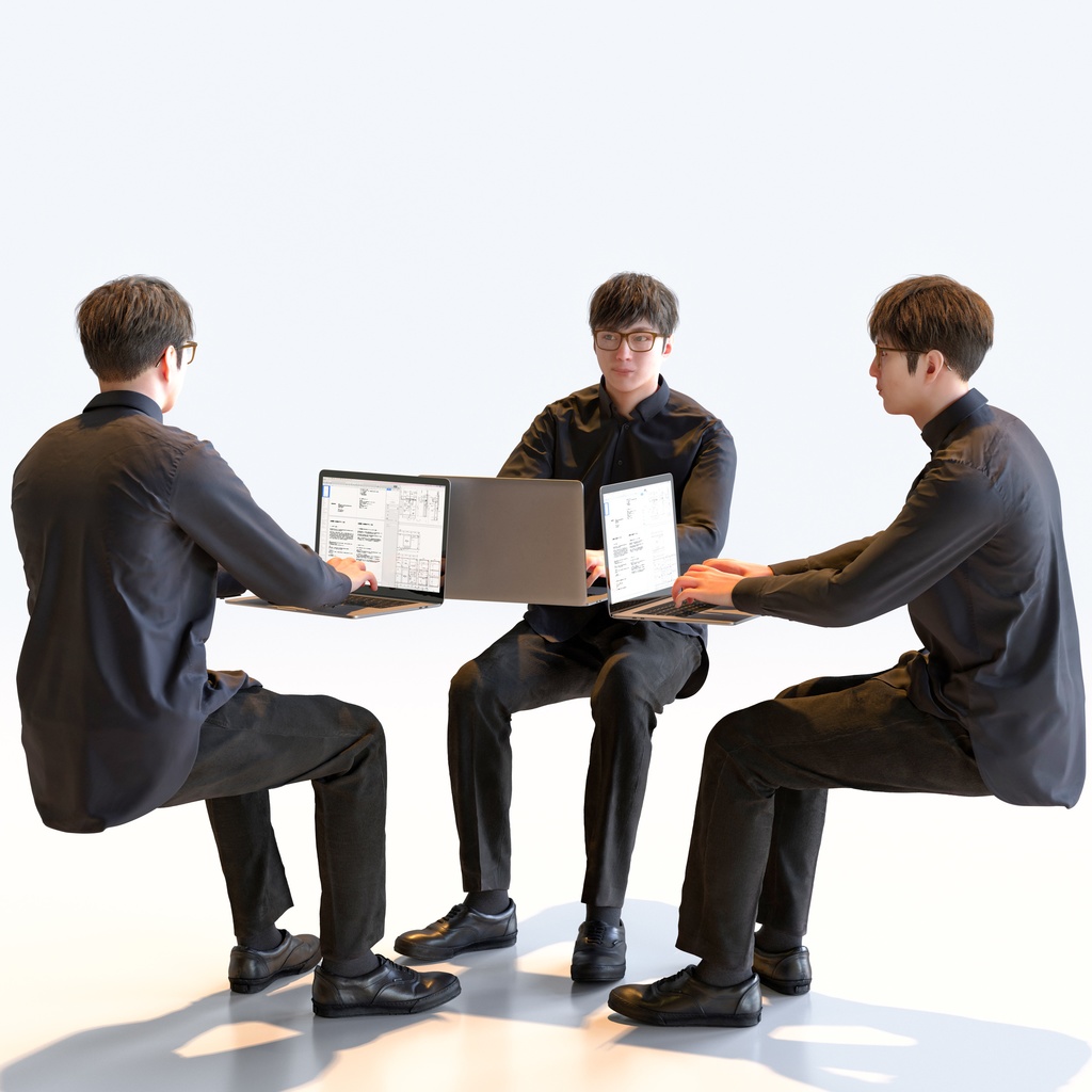 カジュアル男性 5ポーズセット 2 - C1-M2E【3D人物モデル/人間3Dモデル】