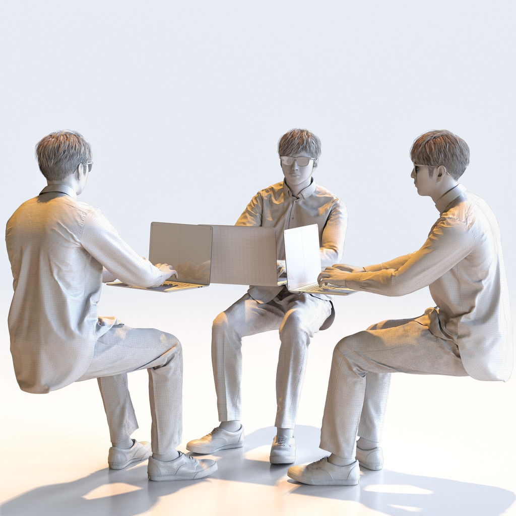 カジュアル男性 5ポーズセット 2 - C1-M2E【3D人物モデル/人間3Dモデル】