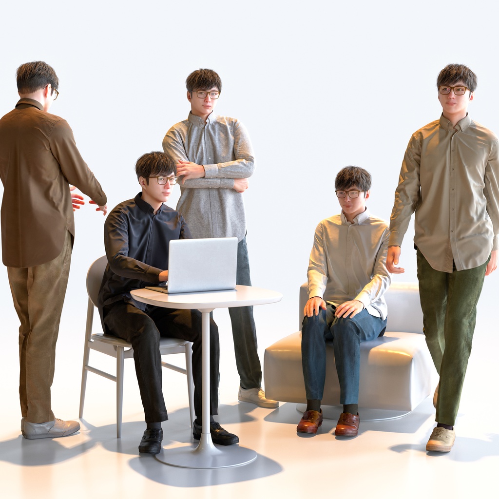 カジュアル男性 5ポーズセット 2 - C1-M2E【3D人物モデル/人間3Dモデル】
