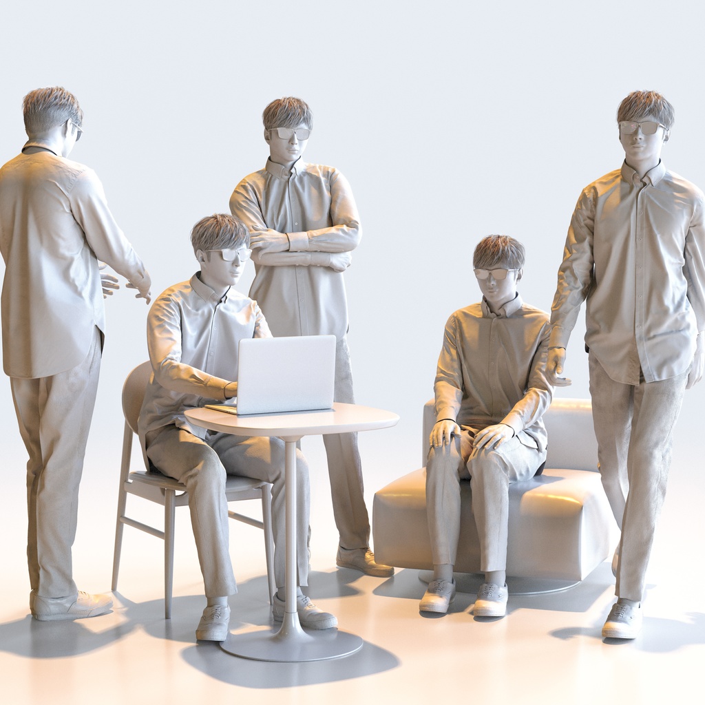 カジュアル男性 5ポーズセット 2 - C1-M2E【3D人物モデル/人間3Dモデル】