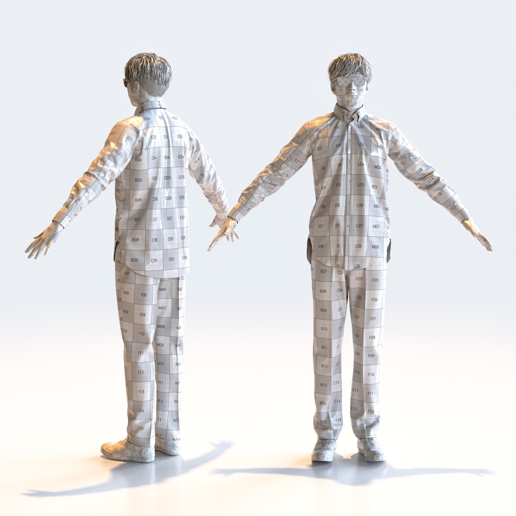 カジュアル男性 Aポーズ 2 - C1-M2E A【3D人物モデル/人間3Dモデル】