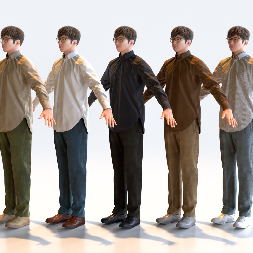 カジュアル男性 Aポーズ 2 - C1-M2E A【3D人物モデル/人間3Dモデル】