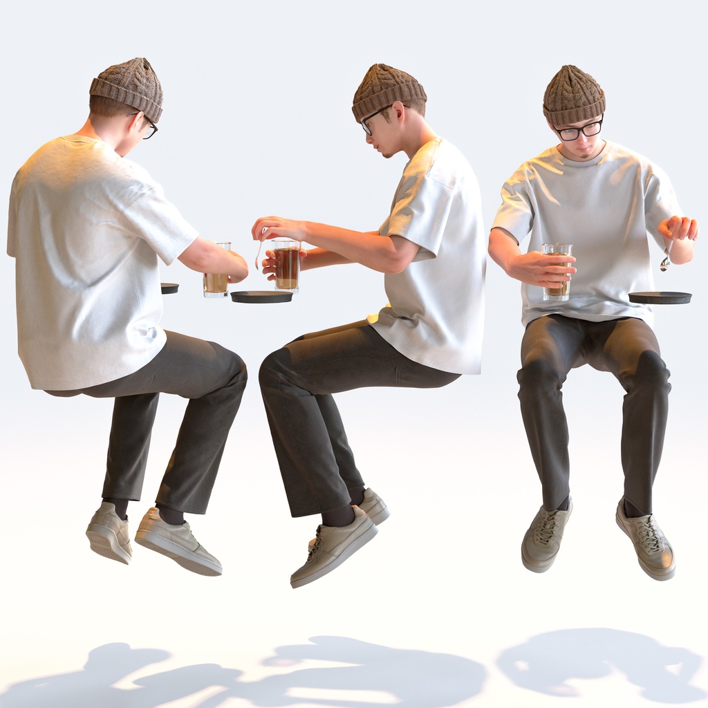 カジュアル男性 5ポーズセット 3 - C1-M3Y【3D人物モデル/人間3Dモデル】