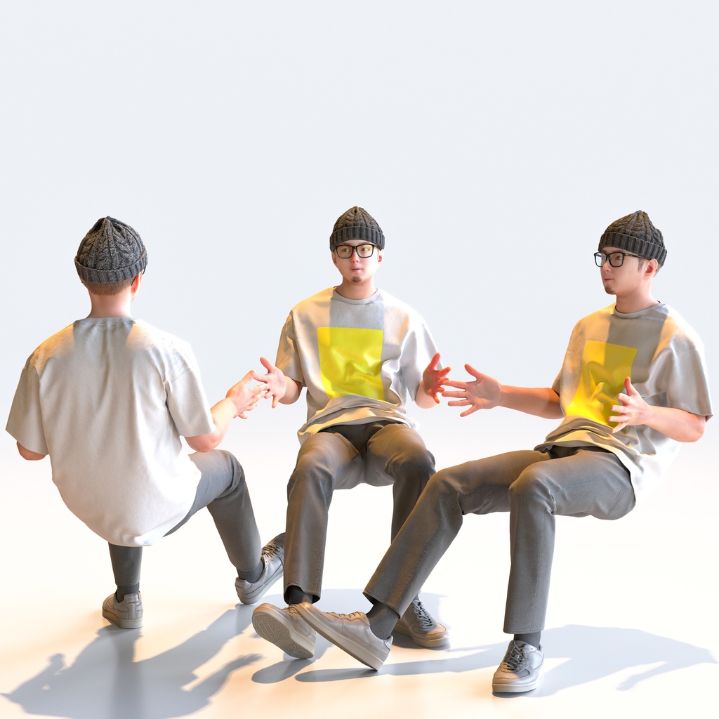 カジュアル男性 5ポーズセット 3 - C1-M3Y【3D人物モデル/人間3Dモデル】