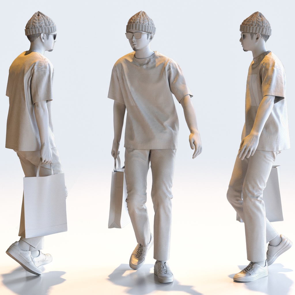 カジュアル男性 5ポーズセット 3 - C1-M3Y【3D人物モデル/人間3Dモデル】