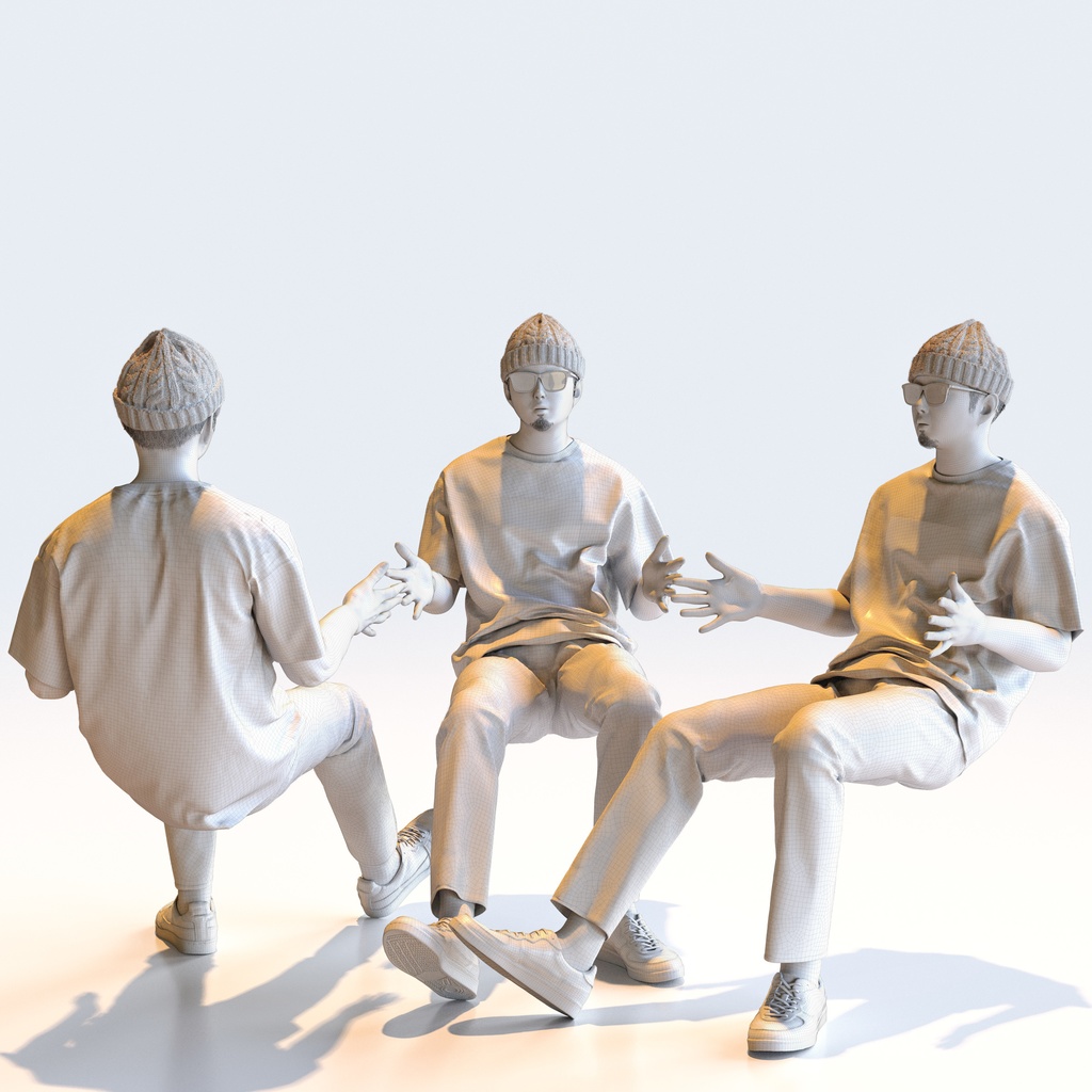 カジュアル男性 5ポーズセット 3 - C1-M3Y【3D人物モデル/人間3Dモデル】