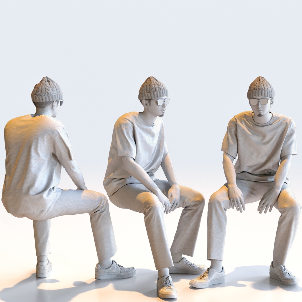 カジュアル男性 5ポーズセット 3 - C1-M3Y【3D人物モデル/人間3Dモデル】