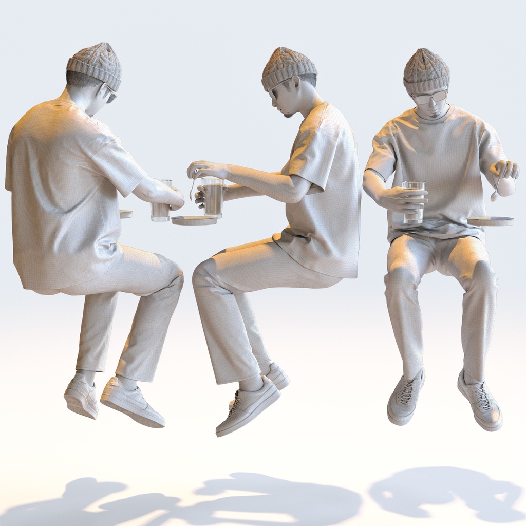 カジュアル男性 5ポーズセット 3 - C1-M3Y【3D人物モデル/人間3Dモデル】