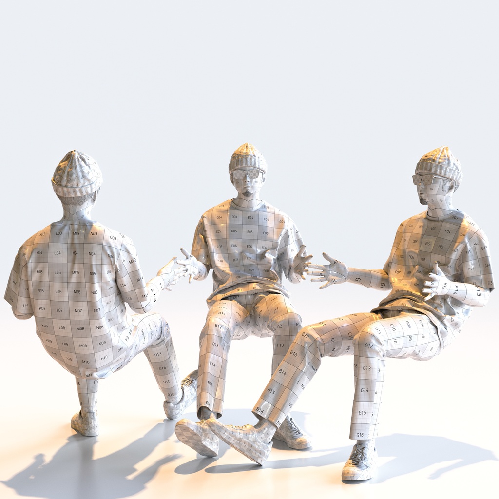 カジュアル男性 5ポーズセット 3 - C1-M3Y【3D人物モデル/人間3Dモデル】