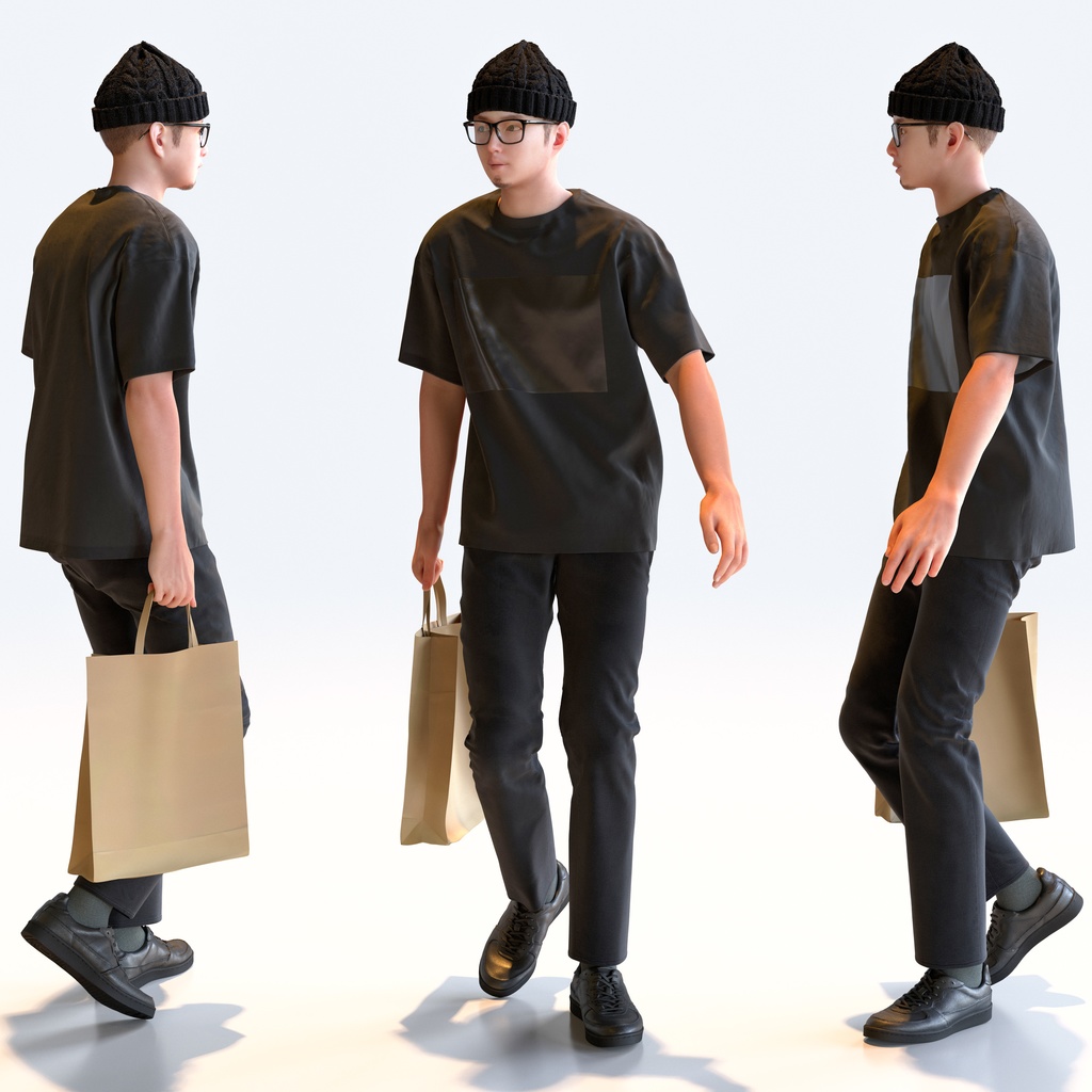 カジュアル男性 5ポーズセット 3 - C1-M3Y【3D人物モデル/人間3Dモデル】