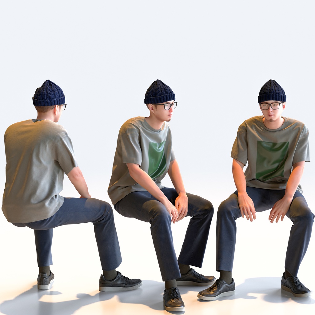 カジュアル男性 5ポーズセット 3 - C1-M3Y【3D人物モデル/人間3Dモデル】