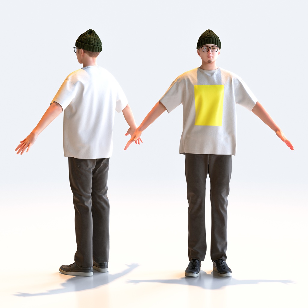 カジュアル男性 Aポーズ 3 - C1-M3Y A【3D人物モデル/人間3Dモデル】