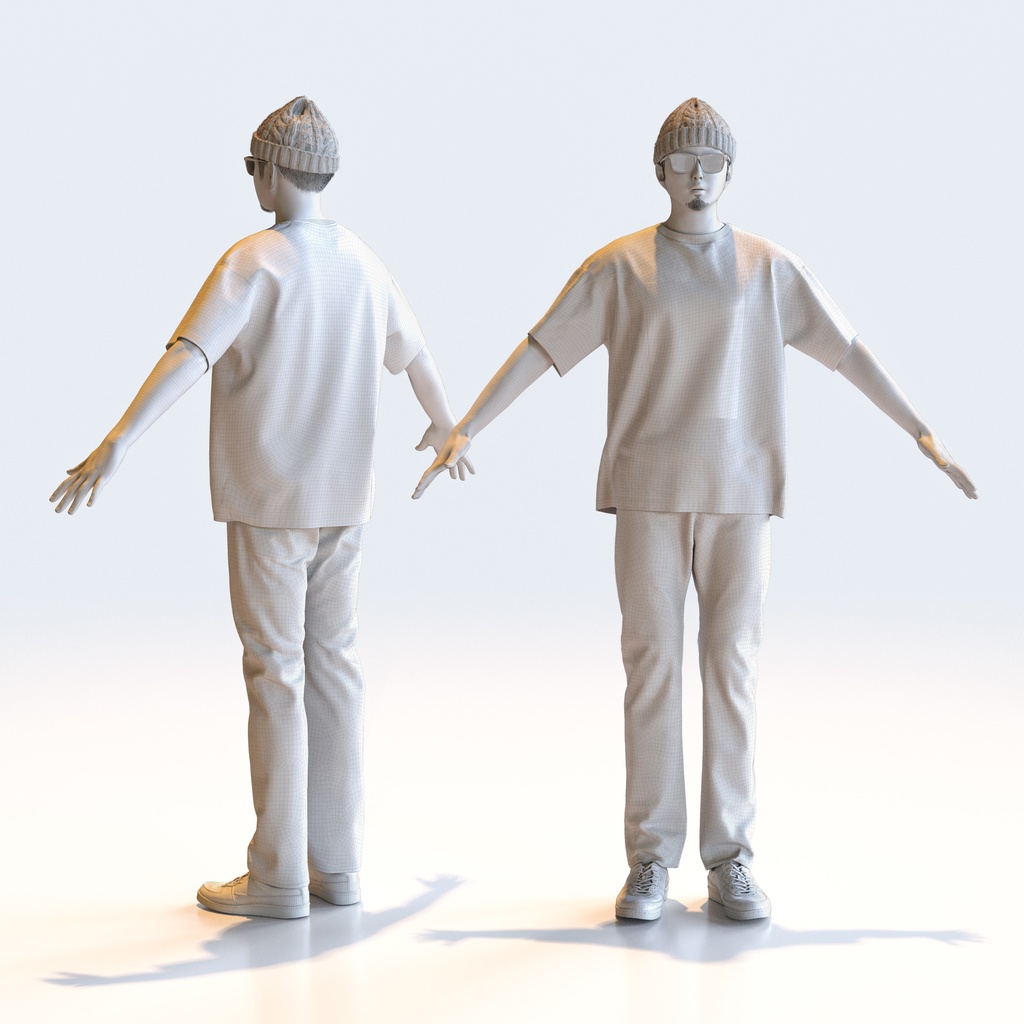 カジュアル男性 Aポーズ 3 - C1-M3Y A【3D人物モデル/人間3Dモデル】