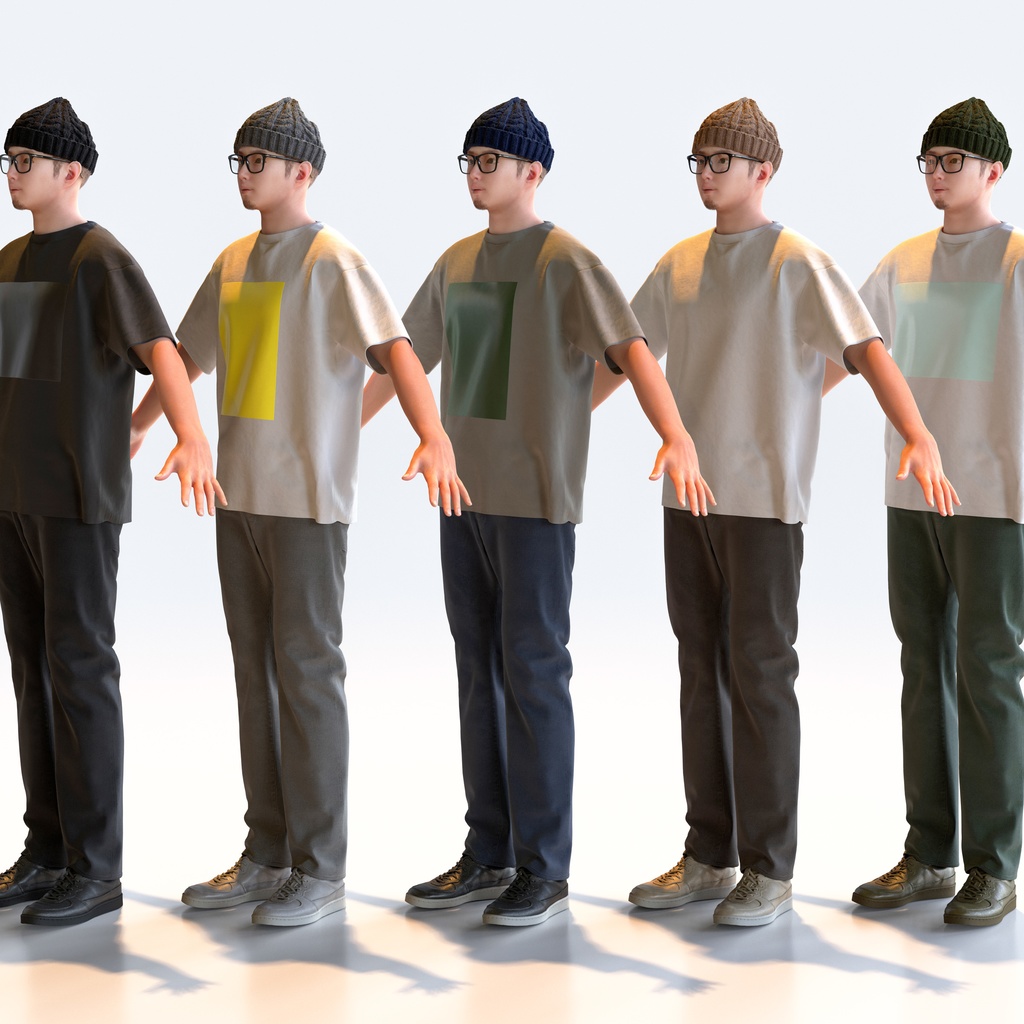 カジュアル男性 Aポーズ 3 - C1-M3Y A【3D人物モデル/人間3Dモデル】