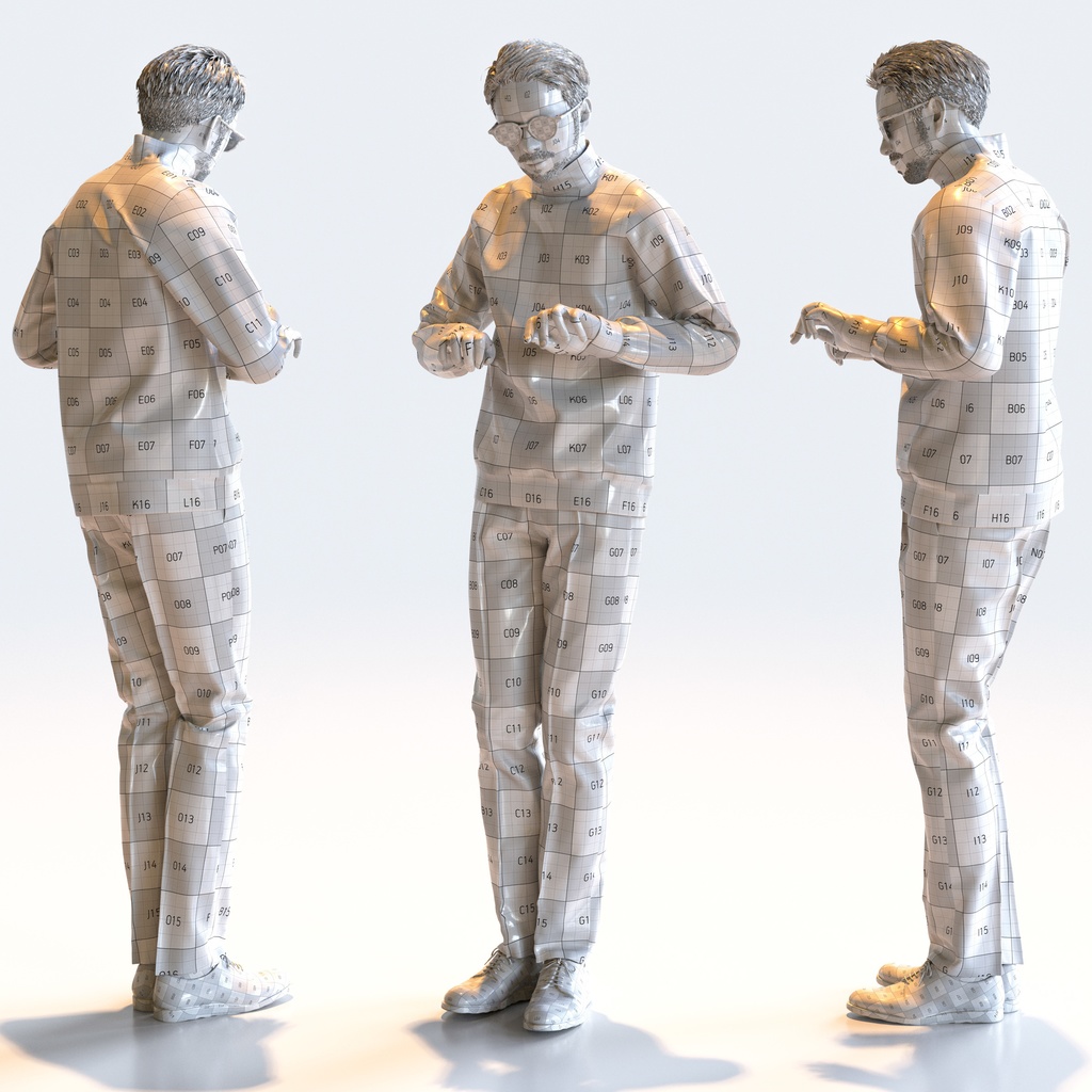 カジュアル男性 5ポーズセット 4 - C1-M4G【3D人物モデル/人間3Dモデル】