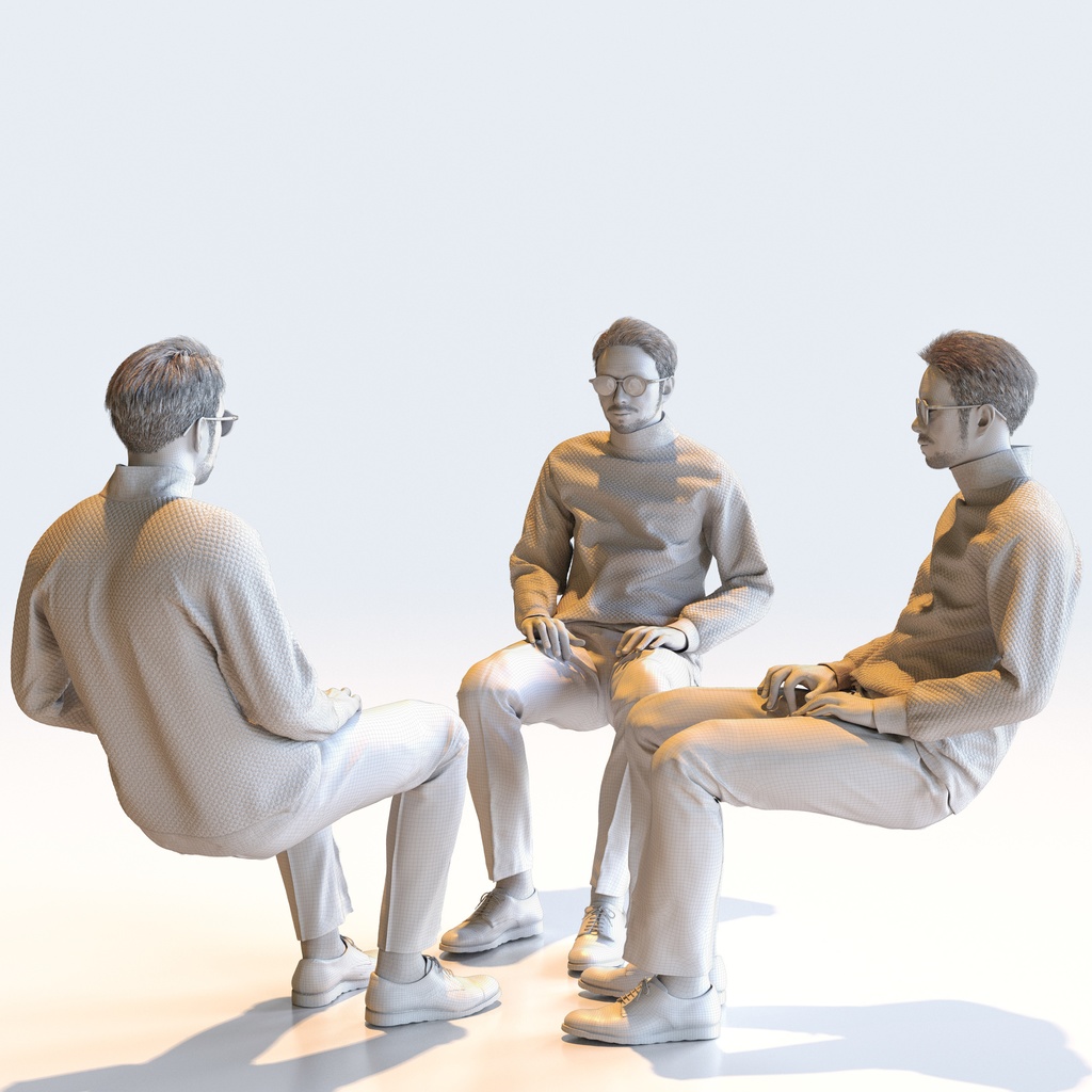 カジュアル男性 5ポーズセット 4 - C1-M4G【3D人物モデル/人間3Dモデル】