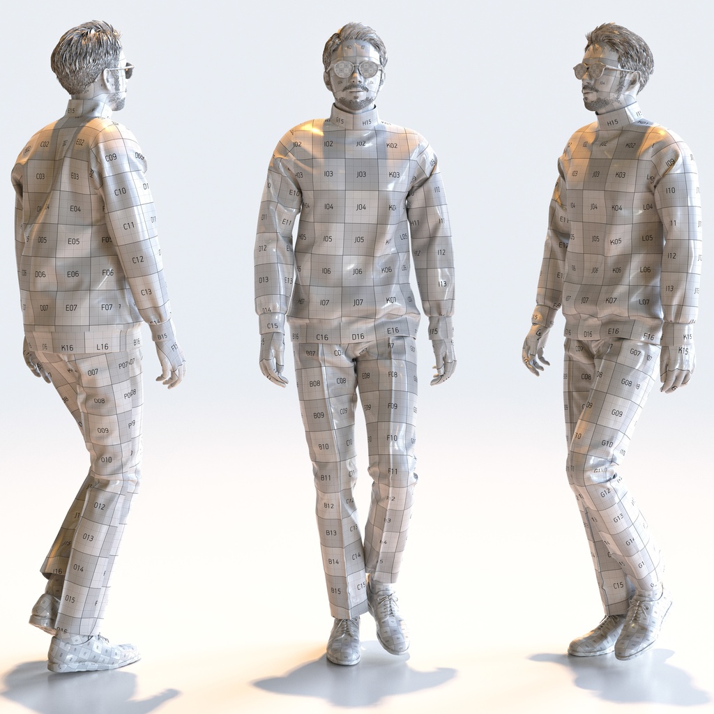 カジュアル男性 5ポーズセット 4 - C1-M4G【3D人物モデル/人間3Dモデル】