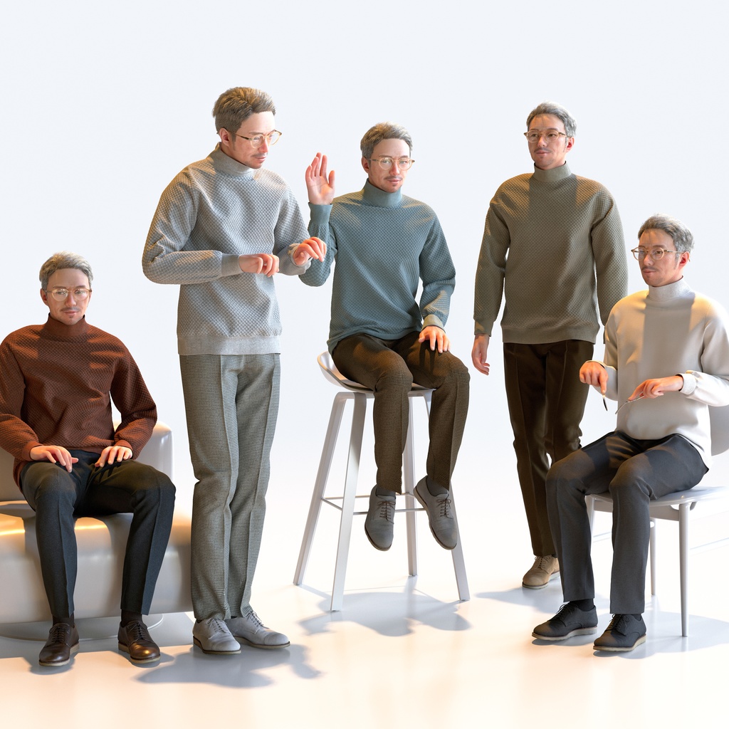 カジュアル男性 5ポーズセット 4 - C1-M4G【3D人物モデル/人間3Dモデル】